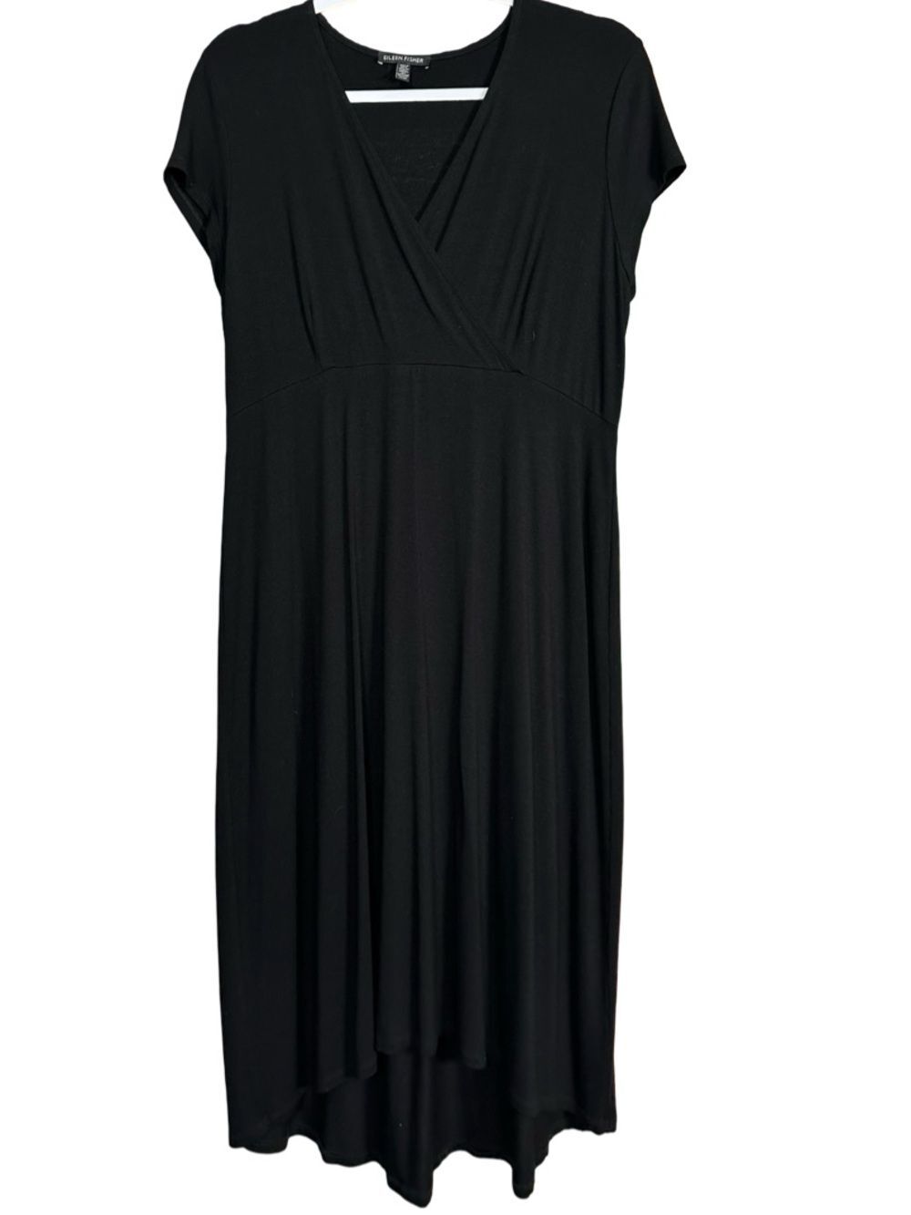 Eileen Fisher Black knit Jersey v-neck sleeveless high low Dress Size Medium